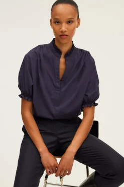 Pablo Blouse en coton à col montant BleuNuit Cheap