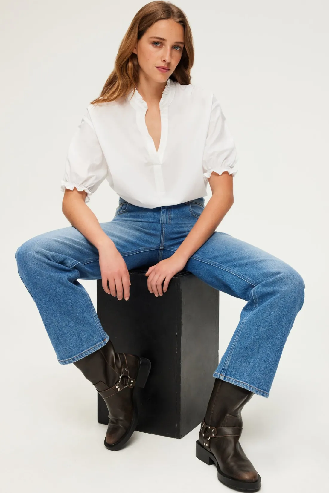 Pablo Blouse en coton à col montant OpticWhite Hot