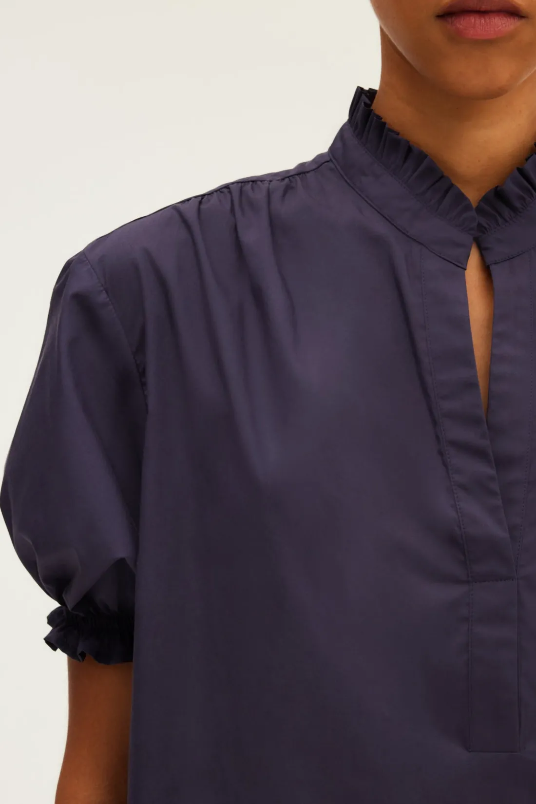 Pablo Blouse en coton à col montant BleuNuit Cheap