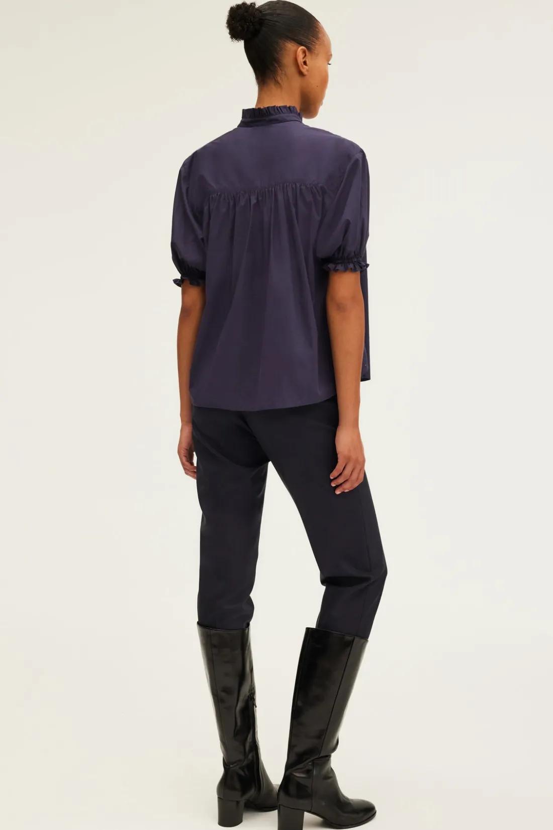 Pablo Blouse en coton à col montant BleuNuit Cheap