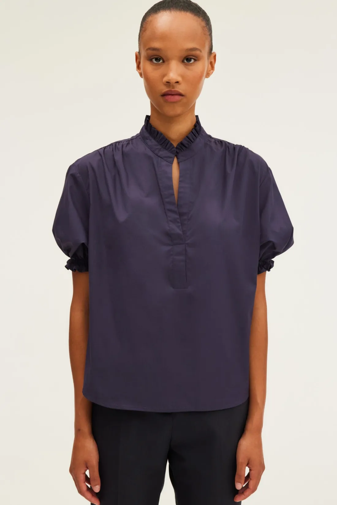 Pablo Blouse en coton à col montant BleuNuit Cheap
