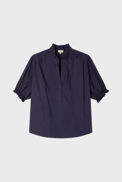 Pablo Blouse en coton à col montant BleuNuit Cheap