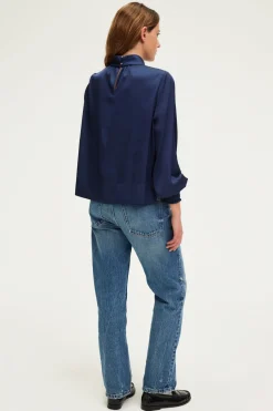 Pablo Blouse en satin à col montant - BERYLL Marine Online