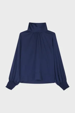 Pablo Blouse en satin à col montant - BERYLL Marine Online