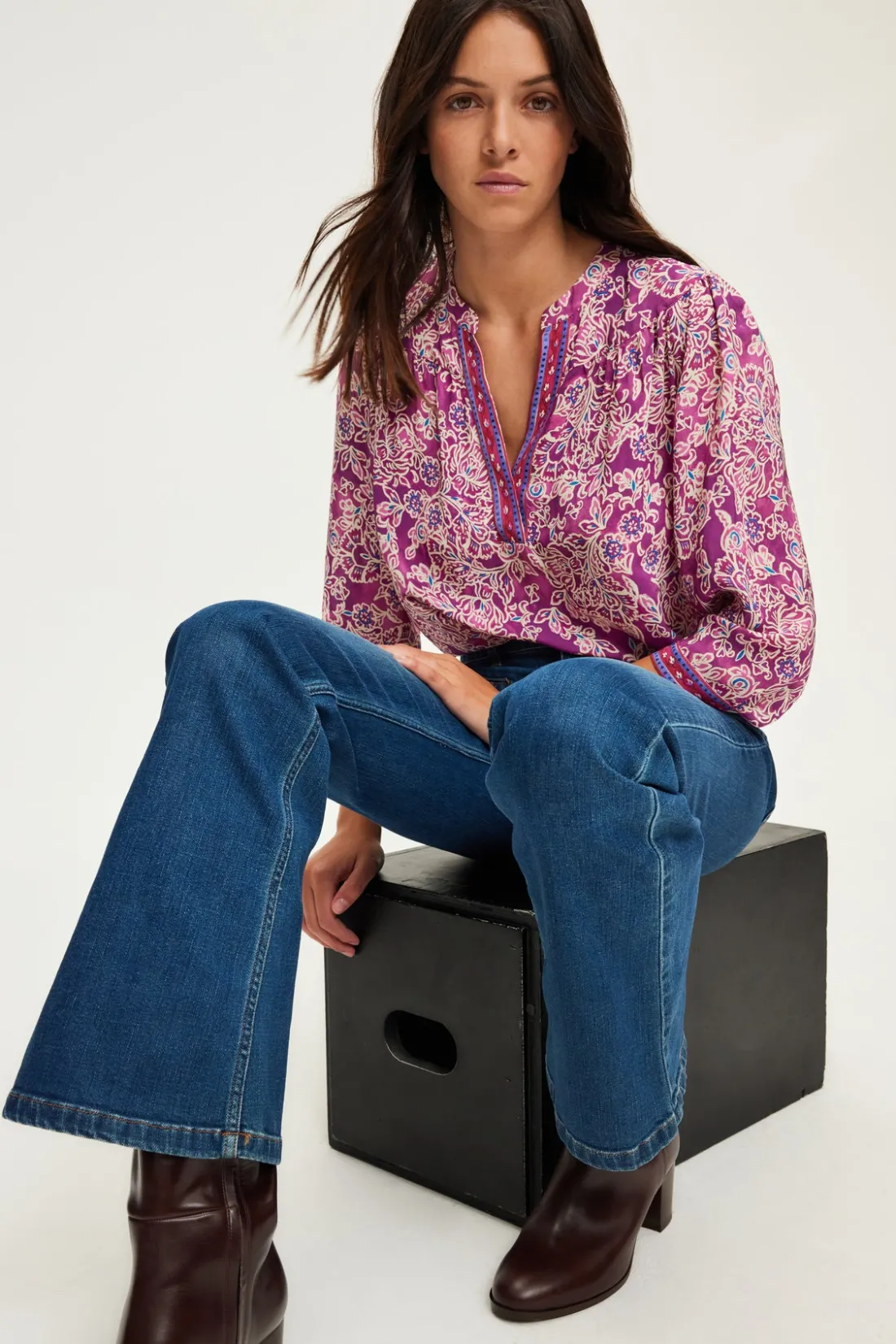 Pablo Blouse fluide imprimée – BERNADINE Fuchsia Discount