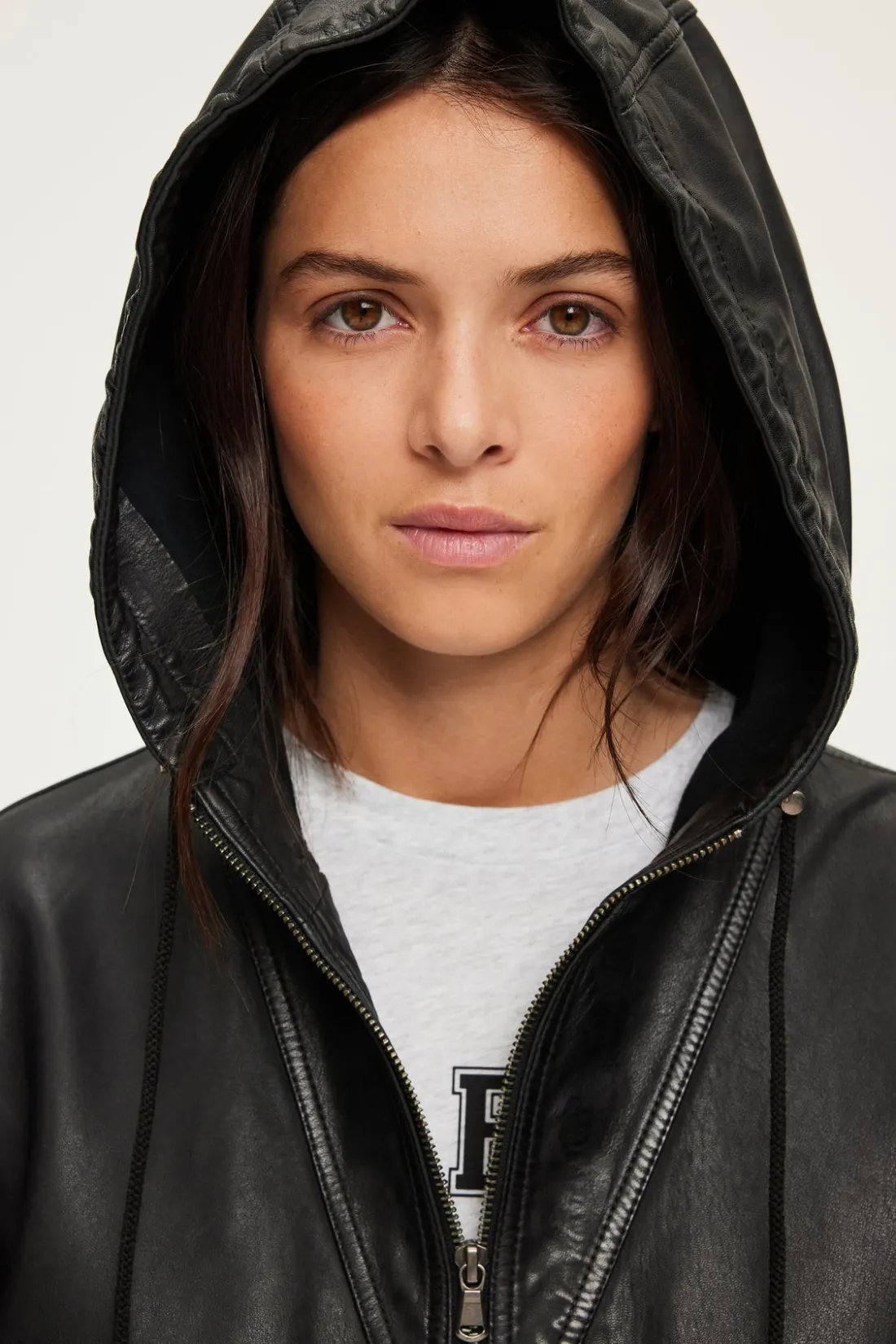 Pablo Blouson en cuir à capuche - JANICE Noir Cheap