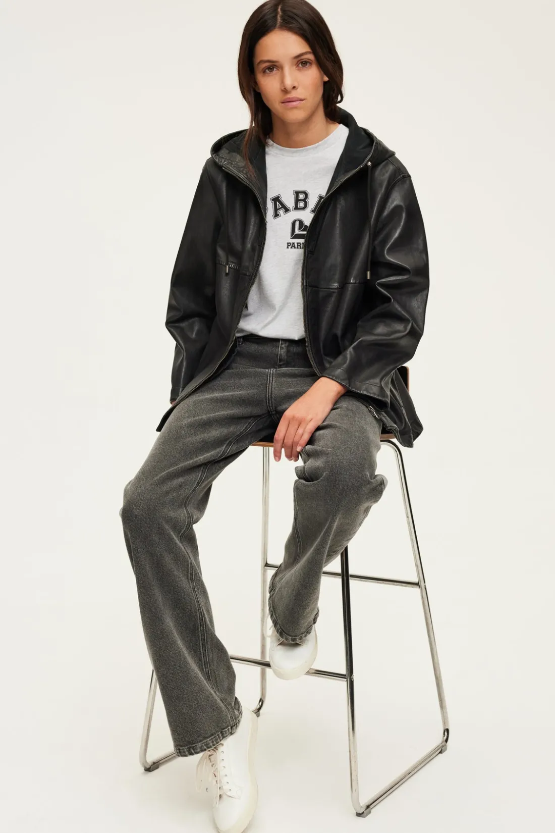 Pablo Blouson en cuir à capuche - JANICE Noir Cheap