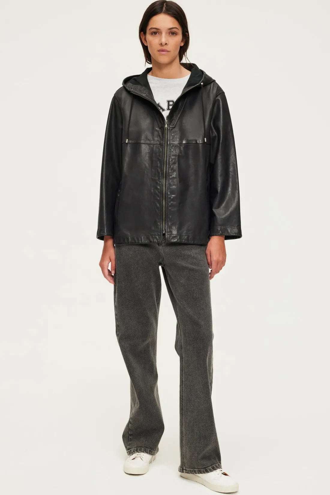 Pablo Blouson en cuir à capuche - JANICE Noir Cheap
