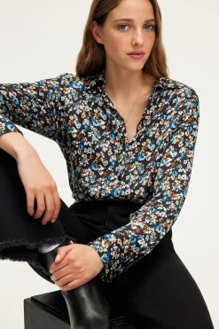 Pablo Chemise à fleurs en satin - BERNICE Noir Fashion