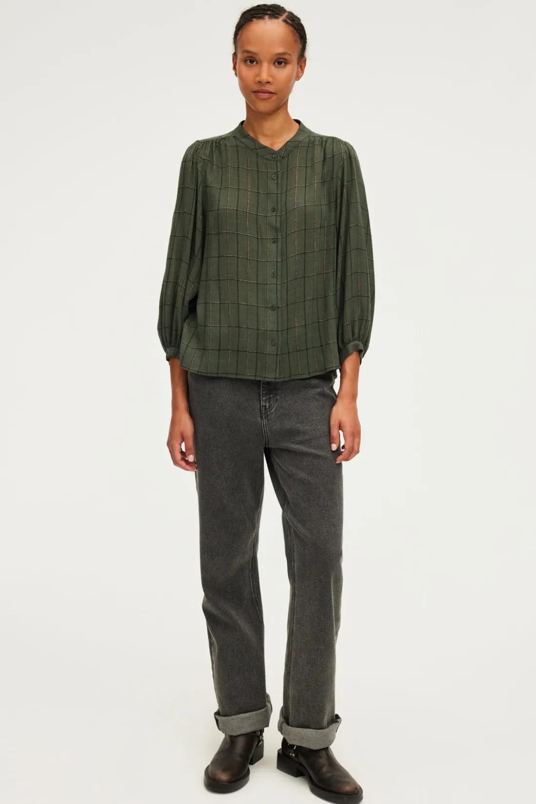 Pablo Chemise col rond à carreaux et lurex - BAHIR VertKaki Sale
