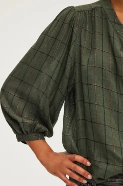 Pablo Chemise col rond à carreaux et lurex - BAHIR VertKaki Sale