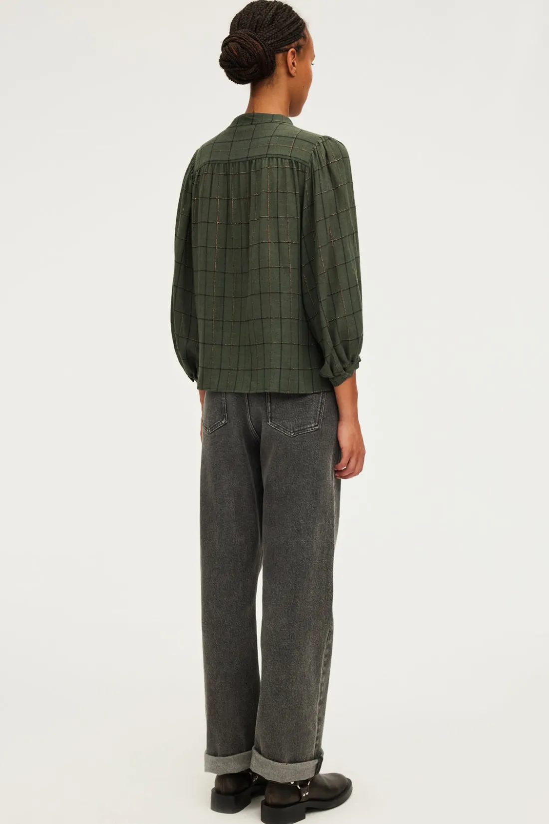 Pablo Chemise col rond à carreaux et lurex - BAHIR VertKaki Sale