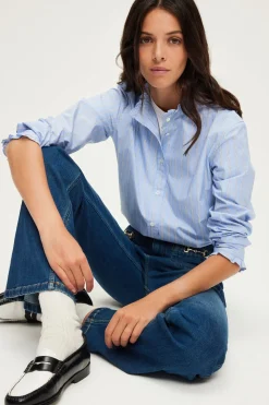 Pablo Chemise rayée à col montant - BAIDY Nuage Flash Sale