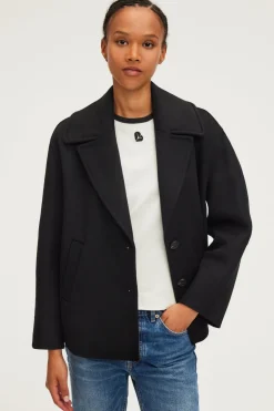 Pablo Manteau court en laine double face - LORLINE Noir Outlet