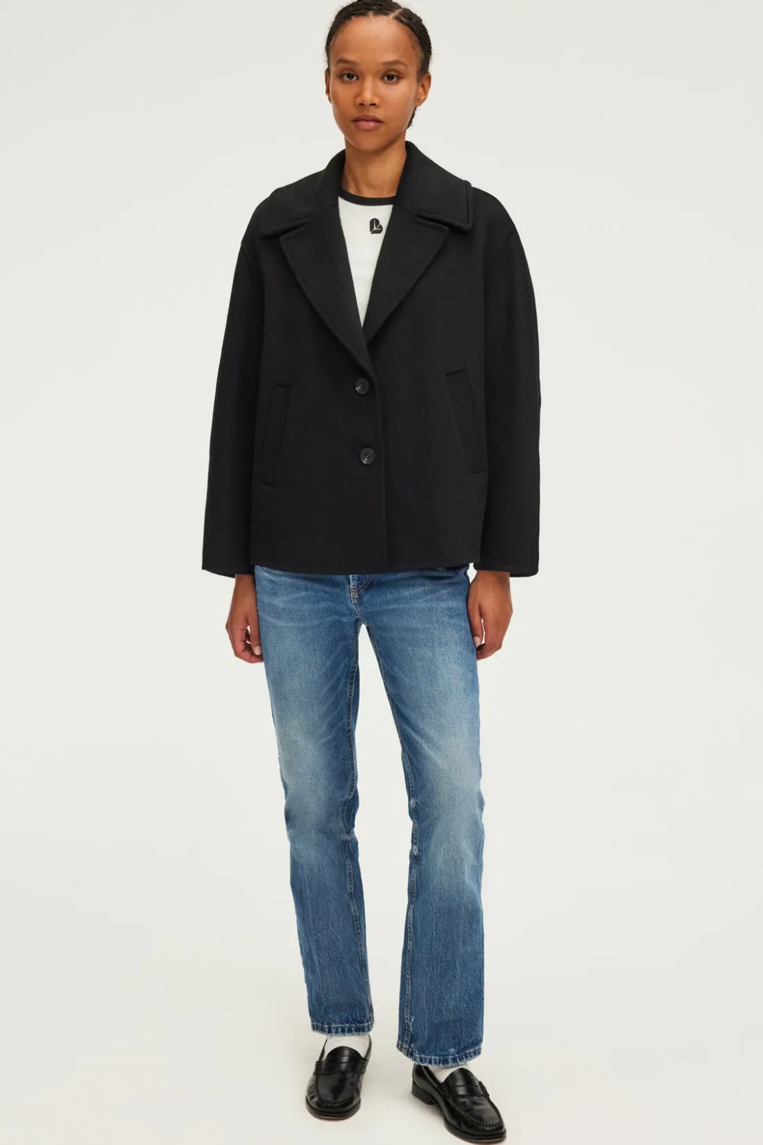 Pablo Manteau court en laine double face - LORLINE Noir Outlet
