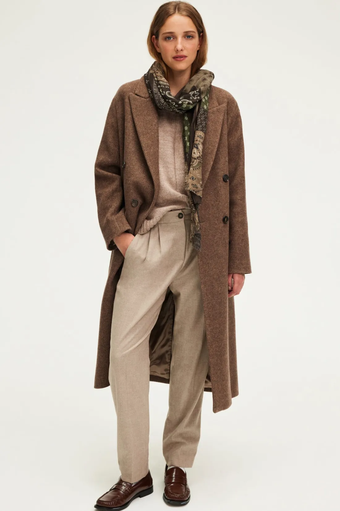 Pablo Manteau long à chevrons - LINE Marron Store