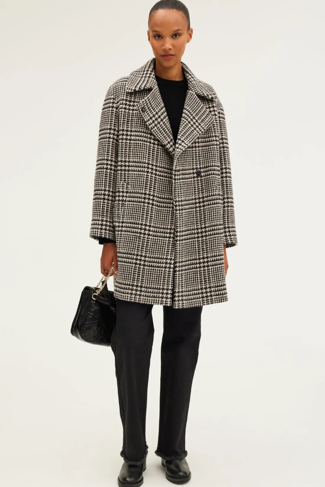 Pablo Manteau mi-long à carreaux - LILOU Noir Clearance