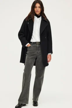 Pablo Manteau mi-long en laine - LYNDSAY Noir Clearance