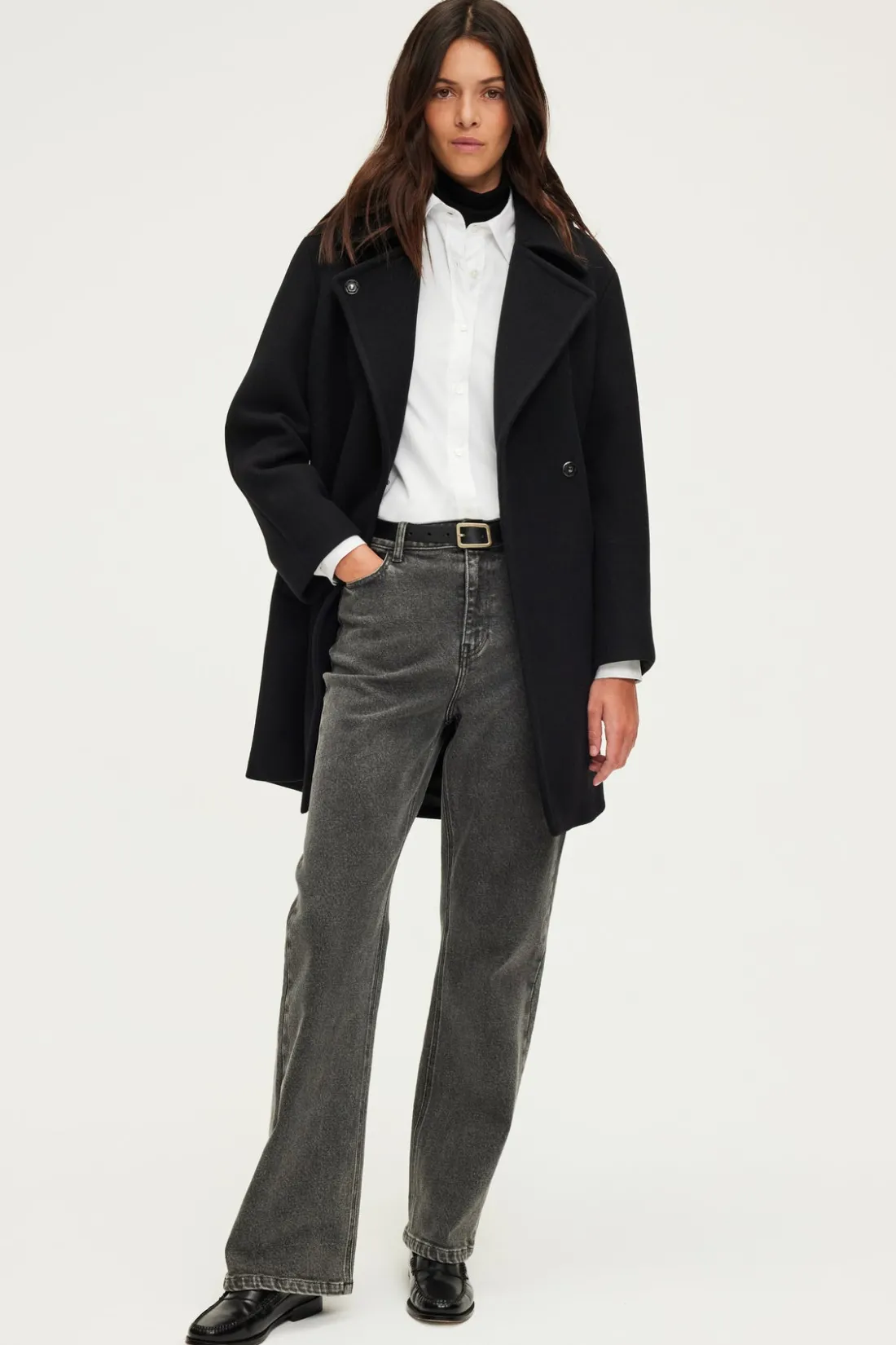 Pablo Manteau mi-long en laine - LYNDSAY Noir Clearance