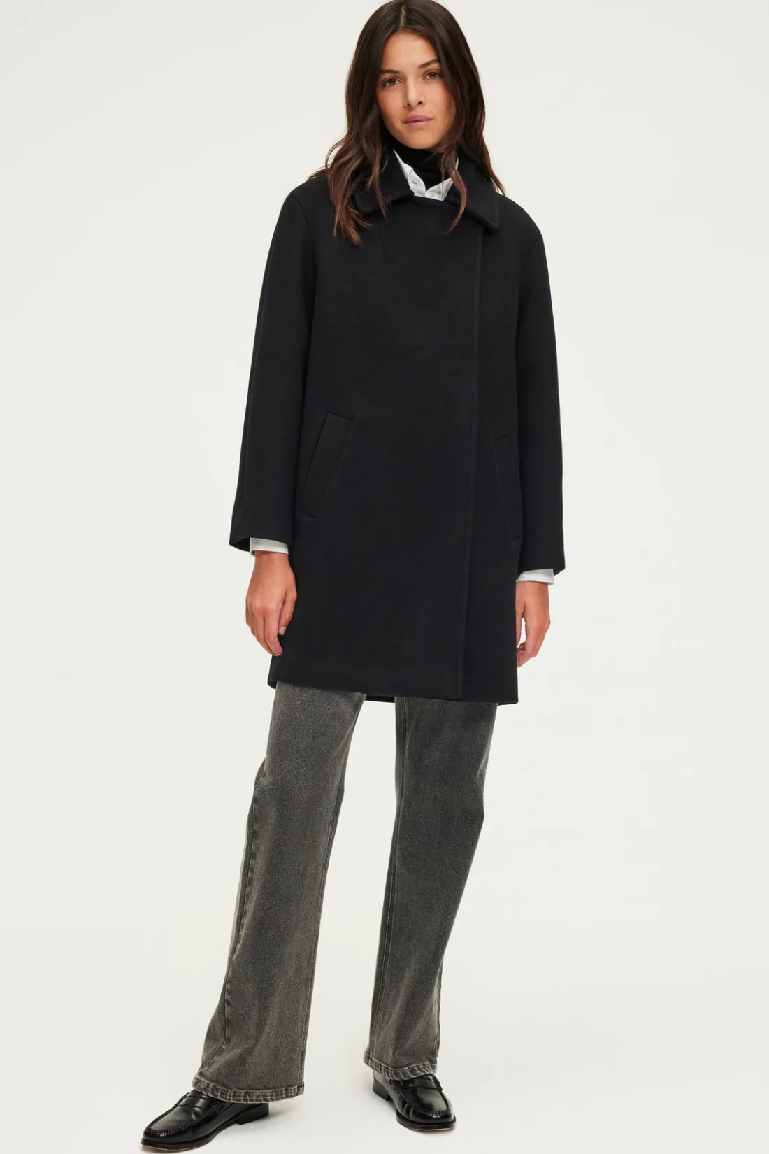 Pablo Manteau mi-long en laine - LYNDSAY Noir Clearance