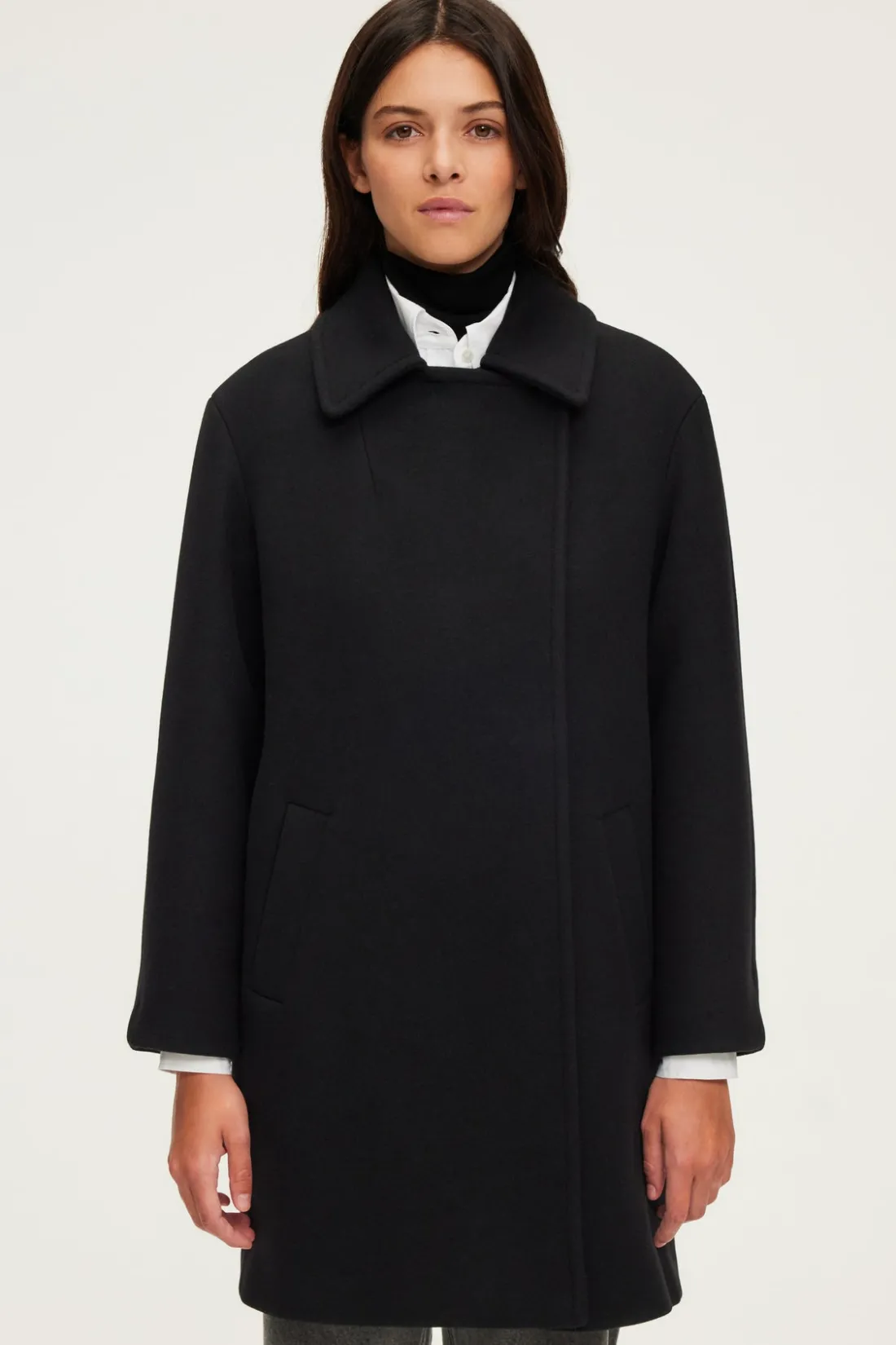 Pablo Manteau mi-long en laine - LYNDSAY Noir Clearance