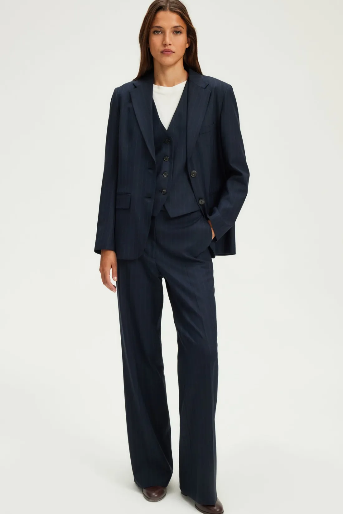 Pablo Pantalon large à fines rayures - NOLENE Marine Discount