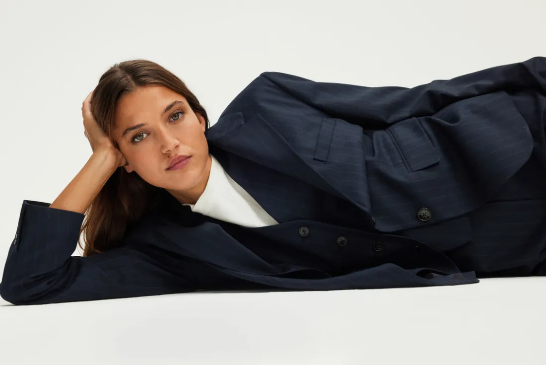 Pablo Pantalon large à fines rayures - NOLENE Marine Discount