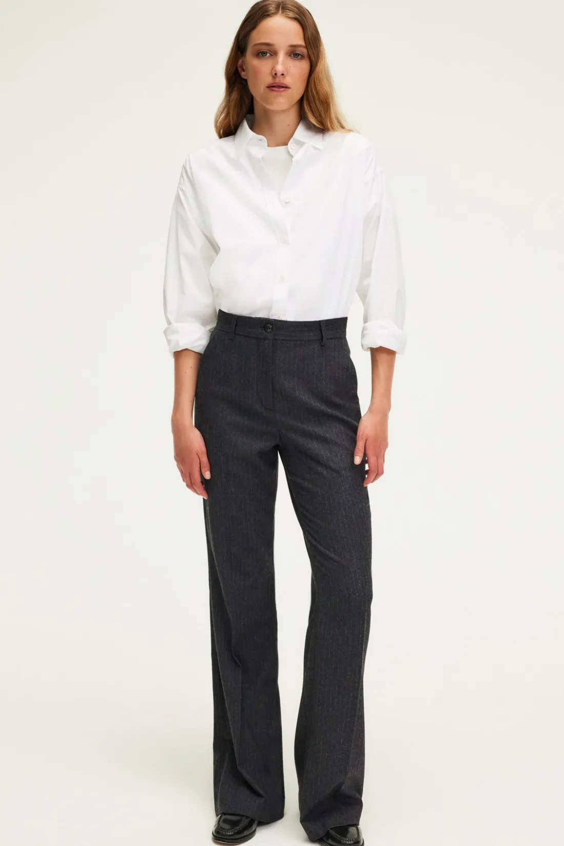 Pablo Pantalon large en flanelle rayée - NATAELLE anthracite Sale