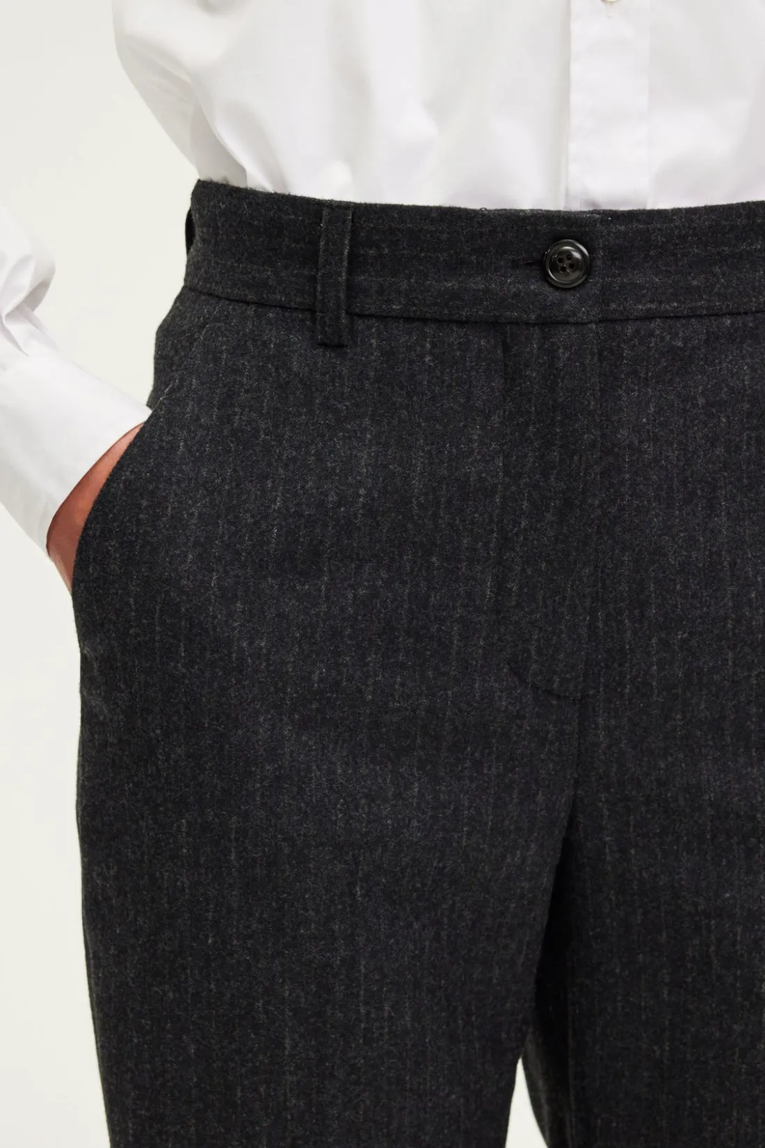 Pablo Pantalon large en flanelle rayée - NATAELLE anthracite Sale