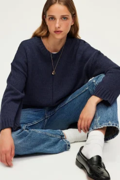 Pablo Pull col rond en laine mélangée marine - JOSSIA Jeans Fashion