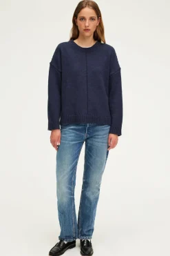 Pablo Pull col rond en laine mélangée marine - JOSSIA Jeans Fashion