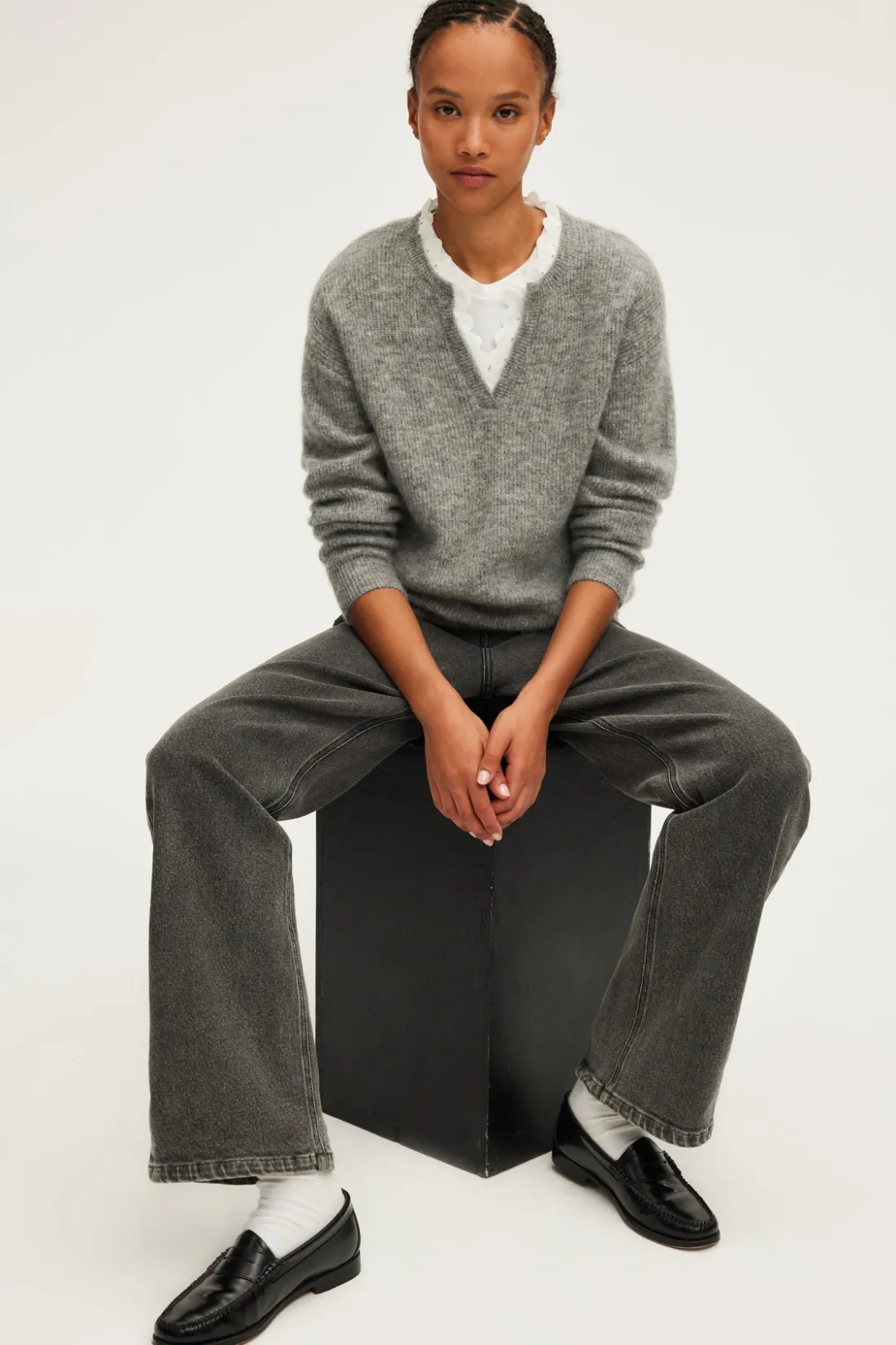 Pablo Pull mohair à col dentelle - JULETTE GrisChiné Online