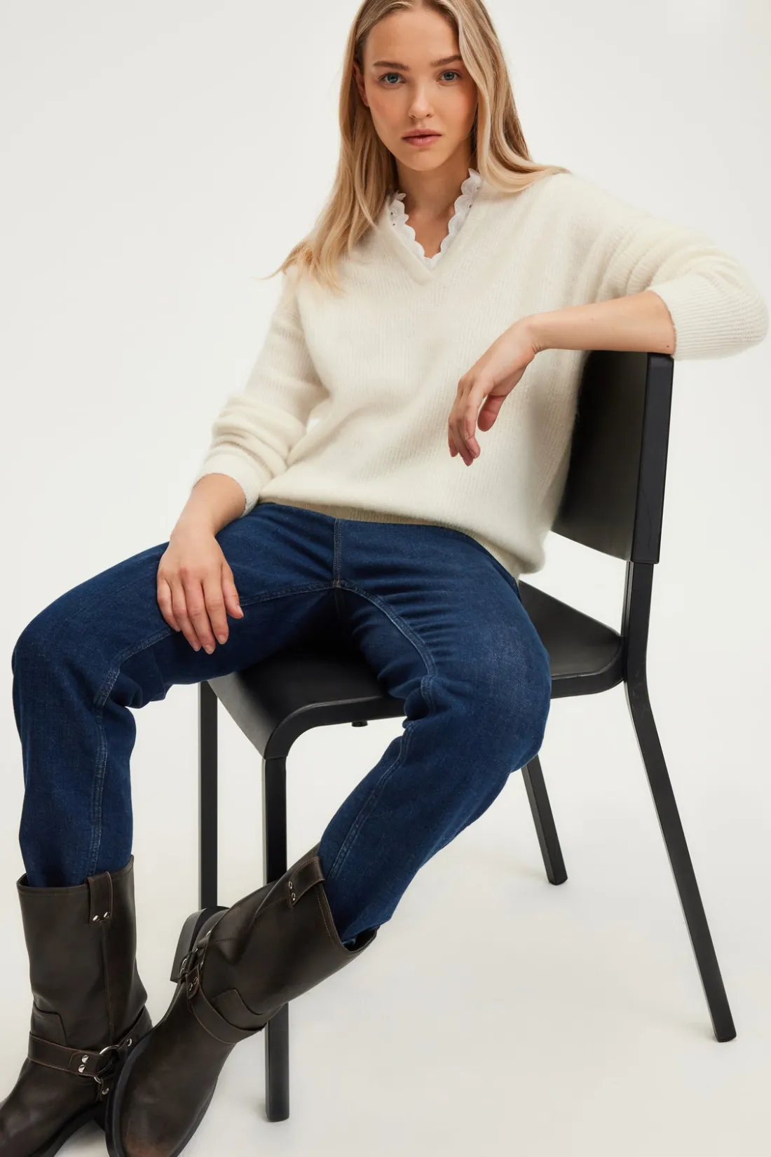 Pablo Pull mohair à col dentelle - JULETTE Ecru Discount