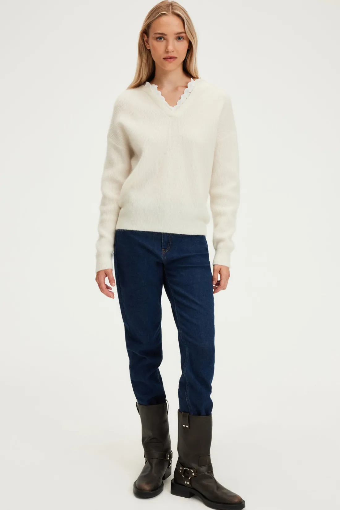 Pablo Pull mohair à col dentelle - JULETTE Ecru Discount