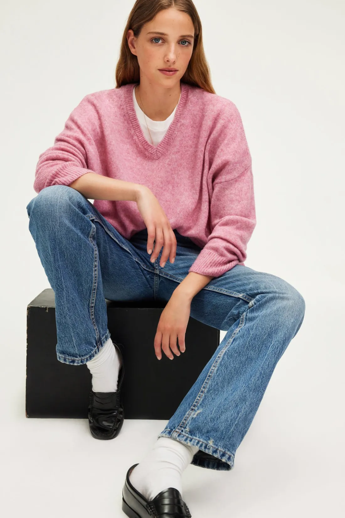 Pablo Pull V oversize chiné - JOURNA Rose Fashion