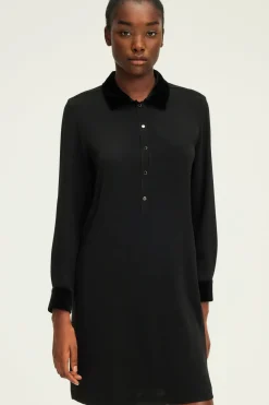 Pablo Robe courte à col et manches en velours - SALOI Noir Discount