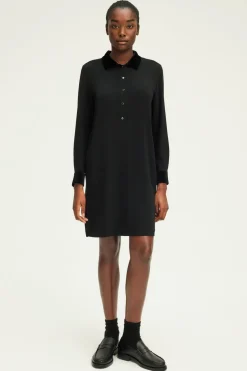 Pablo Robe courte à col et manches en velours - SALOI Noir Discount