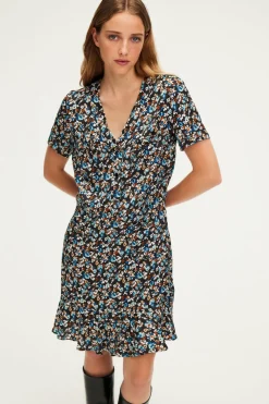 Pablo Robe courte cintrée à fleurs - SABRIA Noir Outlet