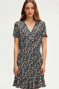 Pablo Robe courte cintrée à fleurs - SABRIA Noir Outlet