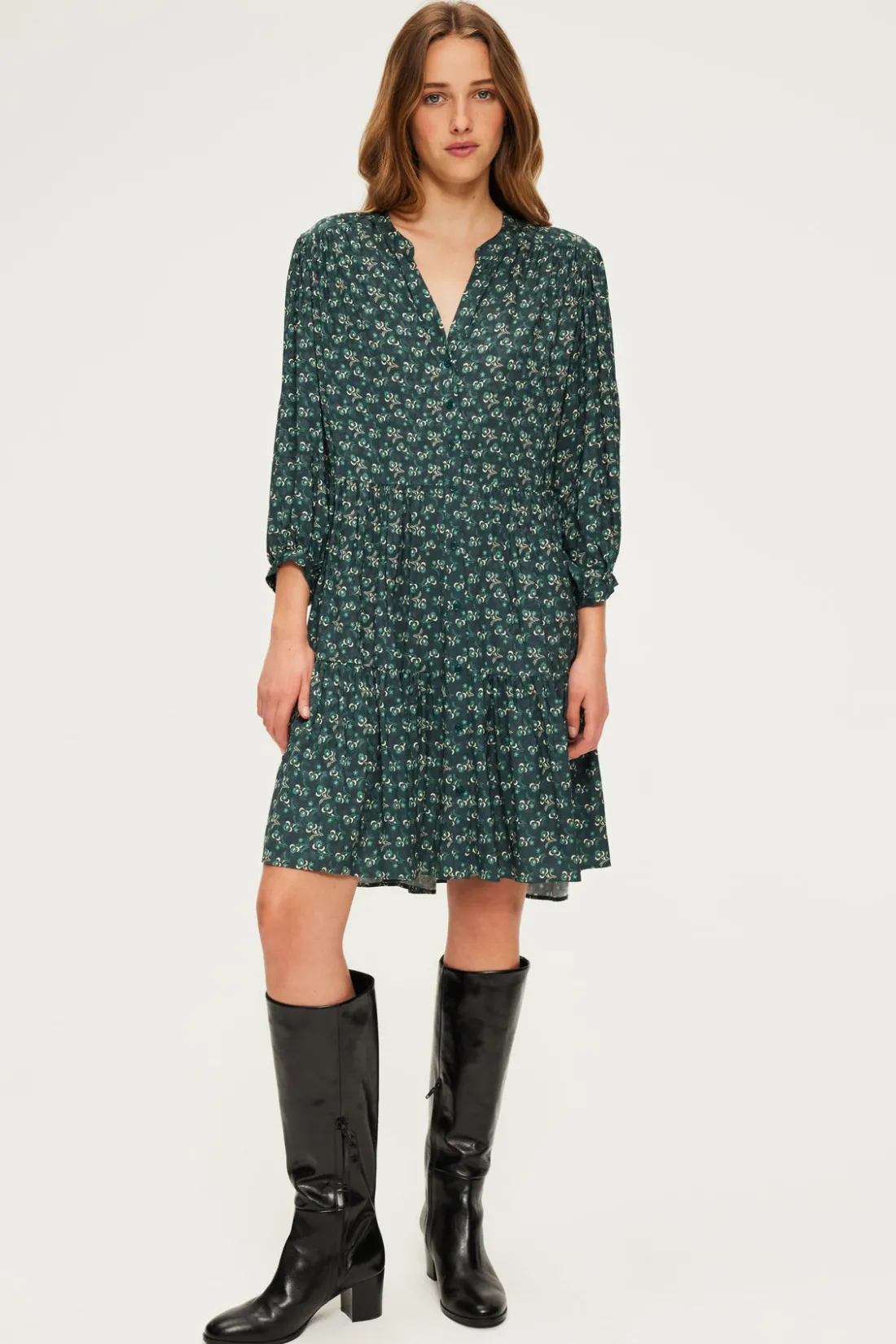 Pablo Robe courte et droite à fleurs - SIRINE Vert Discount