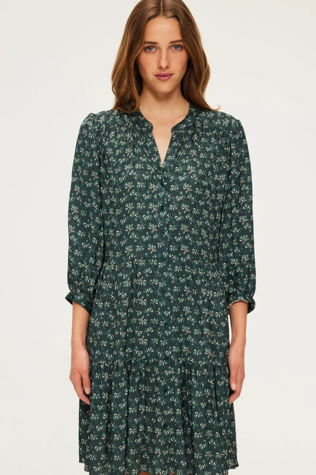 Pablo Robe courte et droite à fleurs - SIRINE Vert Discount