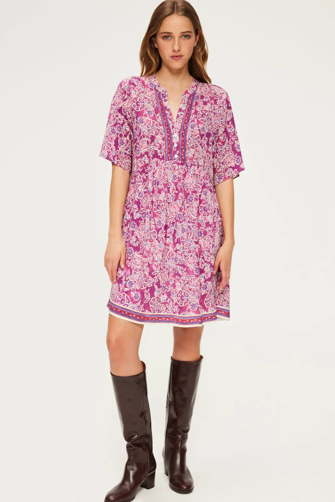 Pablo Robe courte et fluide à fleurs - SORINE Fuchsia Sale