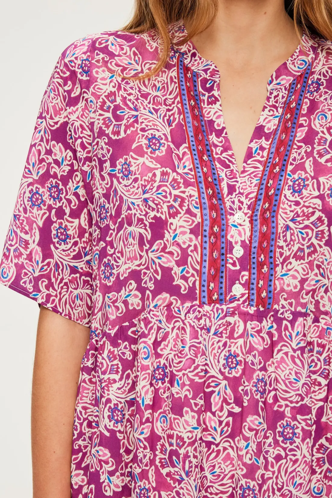 Pablo Robe courte et fluide à fleurs - SORINE Fuchsia Sale