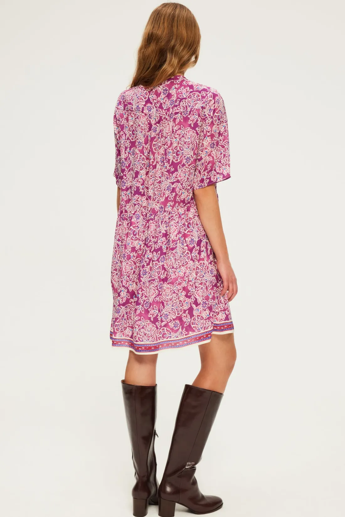 Pablo Robe courte et fluide à fleurs - SORINE Fuchsia Sale