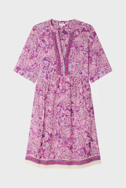 Pablo Robe courte et fluide à fleurs - SORINE Fuchsia Sale