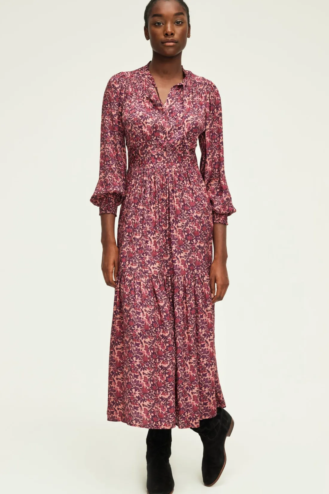 Pablo Robe longue cintrée à fleurs -SALIANE Rose Flash Sale
