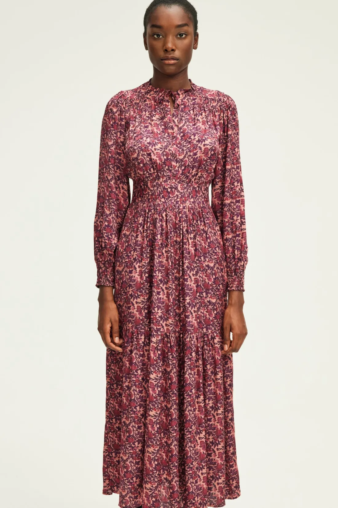 Pablo Robe longue cintrée à fleurs -SALIANE Rose Flash Sale