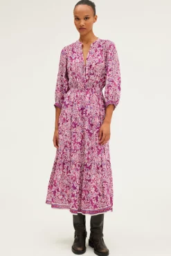 Pablo Robe longue et fluide à fleurs - STEPHANN Fuchsia Clearance