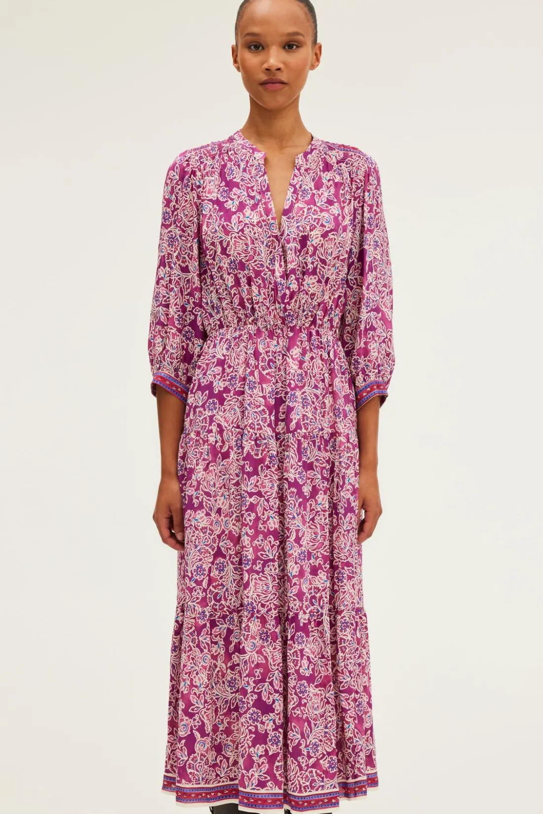 Pablo Robe longue et fluide à fleurs - STEPHANN Fuchsia Clearance
