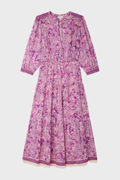 Pablo Robe longue et fluide à fleurs - STEPHANN Fuchsia Clearance